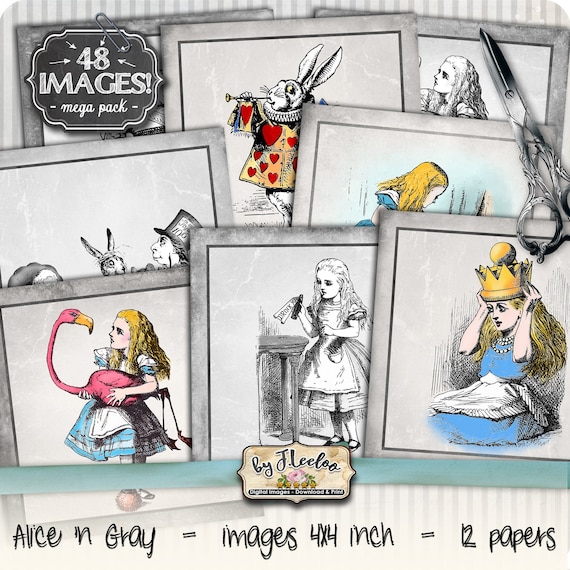 ALICE n GRAY digital collage 4x4 inch square coaster greeting cards card making button magnets instant download printable qu525