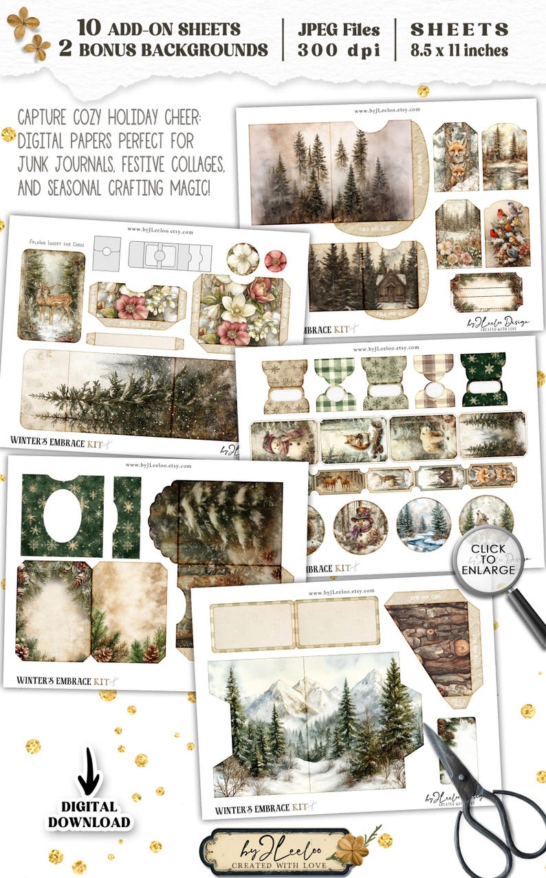 WINTER'S EMBRACE Add-on Kit Junk Journal Pages Printable | Enchanted ...