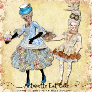 ANTOINETTE Eat CAKE printable Digital collage sheet  france altered art paper doll journal page scrap jpg png instant download pp178