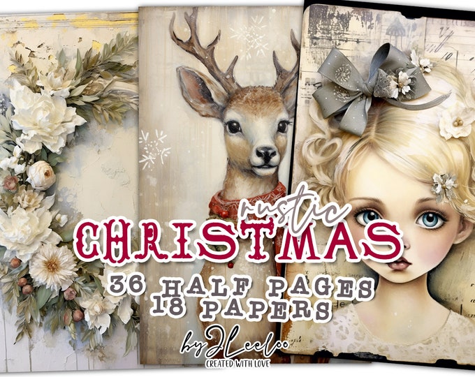 RUSTIC CHRISTMAS half pages printable for junk journal Mixed Media | Holidays supplies card making collage | vintage stationery | pp651