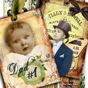 I LOVE MY DAD atc aceo size Digital collage sheet greeting cards collage sheet old book father day postcard paper goods ac170