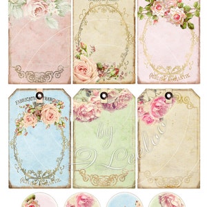 ROMANTIC TAGS Digital Shabby Chic Jewelry Holder Roses French Paper ...