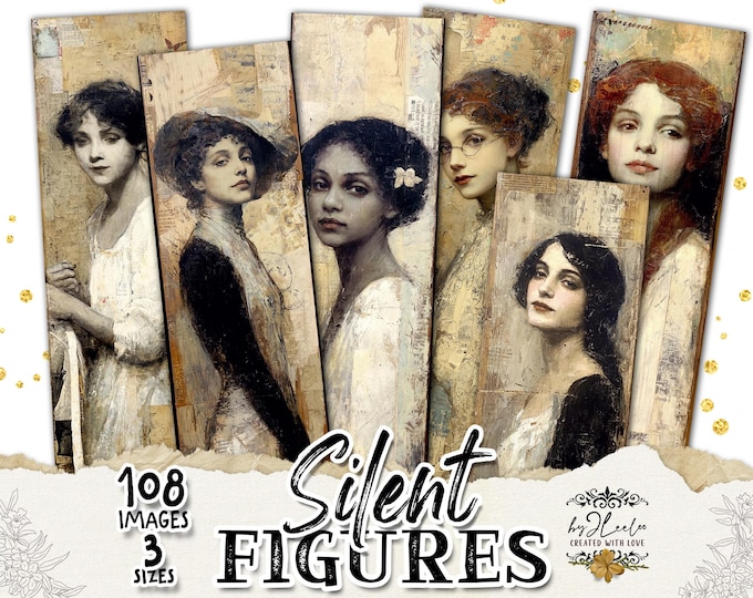 SILENT FIGURES Vintage Women Portrait Panels Printable Junk Journal Art Mixed Media Collage Ephemera | ppK38