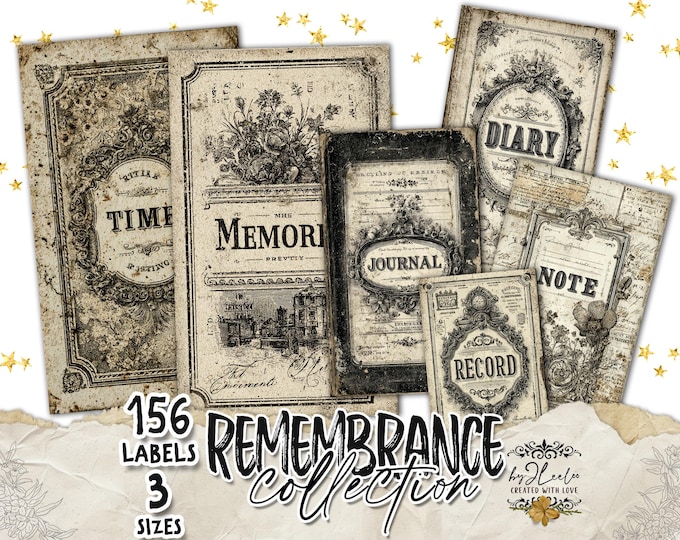 REMEMBRANCE LABELS – Printable Vintage Tags | Victorian Diary Junk Journal Ephemera | Digital Scrapbooking & Collage Paper Goods | tl345