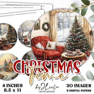 HORA DE NATAL 4 polegadas círculo imprimível | Natal Arte Vintage Retro Feriados Folk coaster ornamento ímã diário | Uso Comercial | tn829