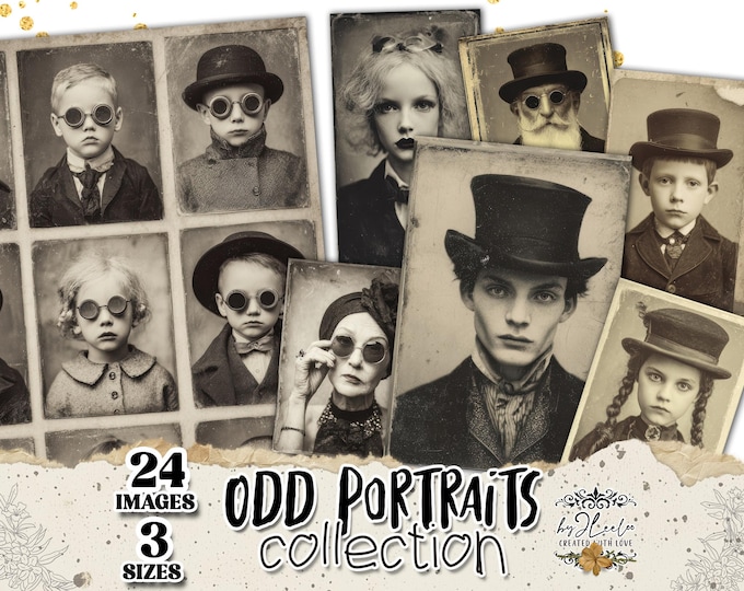 ODD PORTRAITS Collection 24 photos  3 Sizes | Whimsy Junk Journal Collage faces | Vintage Printable scrapbook junk journal craft CU | cp041