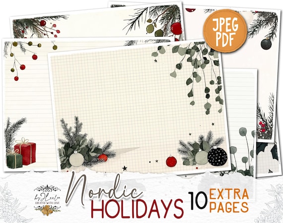 NORDIC HOLIDAYS 10 Extra Pages Junk Journal printable | Fall season Collage Kit scrapbook vintage ephemera supplies | Fussy cut CU | pp864