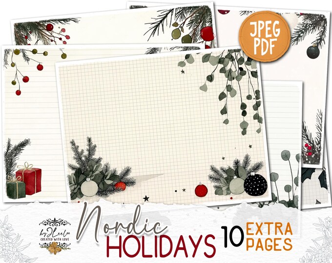 NORDIC HOLIDAYS 10 Extra Pages Junk Journal printable | Fall season Collage Kit scrapbook vintage ephemera supplies | Fussy cut CU | pp864