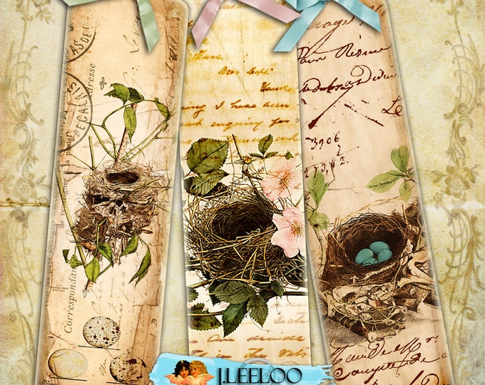 YOU ARE My NEST printable bookmarks Digital collage sheet nest eggs bird images instant download background paper victorian- bm102