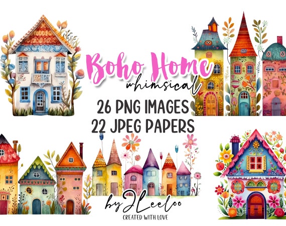 BOHO HOME PNG Clipart paper craft supplies | whimsical junk journal elements vintage | quirky mixed media printable | commercial use | cl148