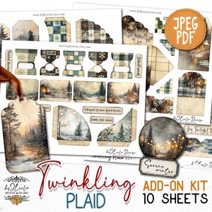 TWINKLING PLAID Add-On Kit Junk Journal Seiten zum Ausdrucken | Winter Weihnachtswald Scrapbook vintage | Digital Art Fussy Schnitt CU | S.885