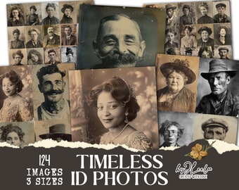 TIMELESS ID-fotocollectie 124 grote portretten | 160 vintage vellen voor digitale kunst voor junkjournals | oude digitale ephemera afdrukbaar | cp008