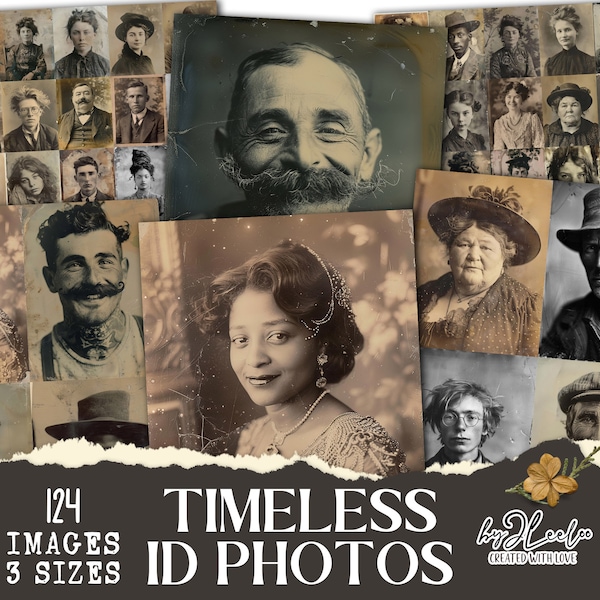 TIMELESS ID Photo collection 124 large portraits | 160 vintage sheets for junk journals digital art | old digital ephemera printable | cp008