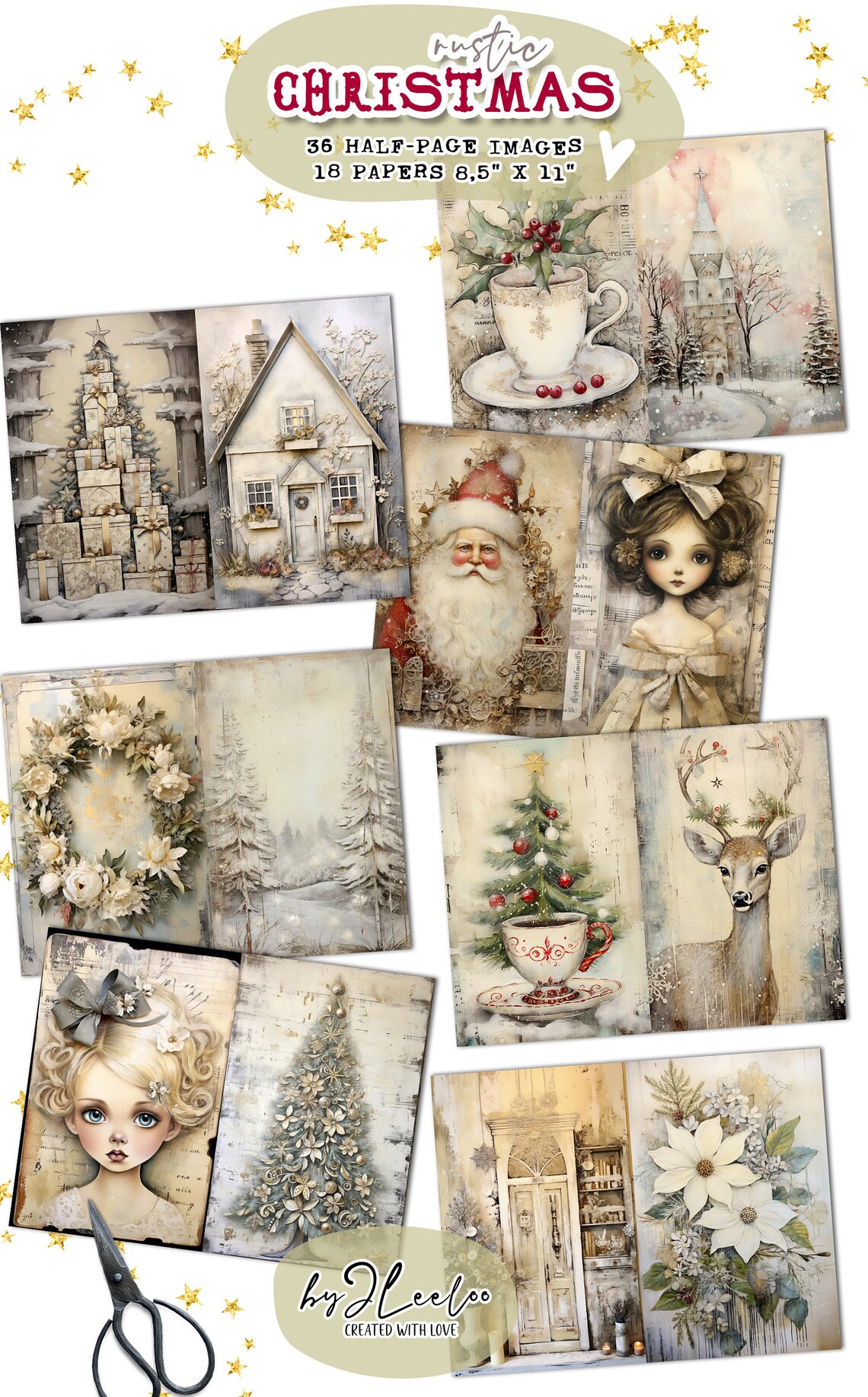 RUSTIC CHRISTMAS Half Pages Printable for Junk Journal Mixed Media ...