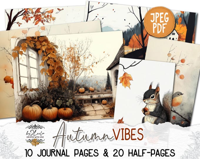 AUTUMN VIBES Junk Journal Pages printable | Fall season Collage Kit scrapbook vintage ephemera supplies | Fussy cut Download CU | pp865