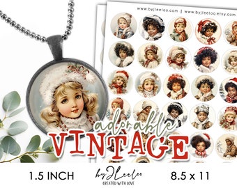 ADORABLE VINTAGE 1.5 inch printable cute illustration | supplies round pendant, bezel tray, glass cabochon mountings, cameo settings | tn693
