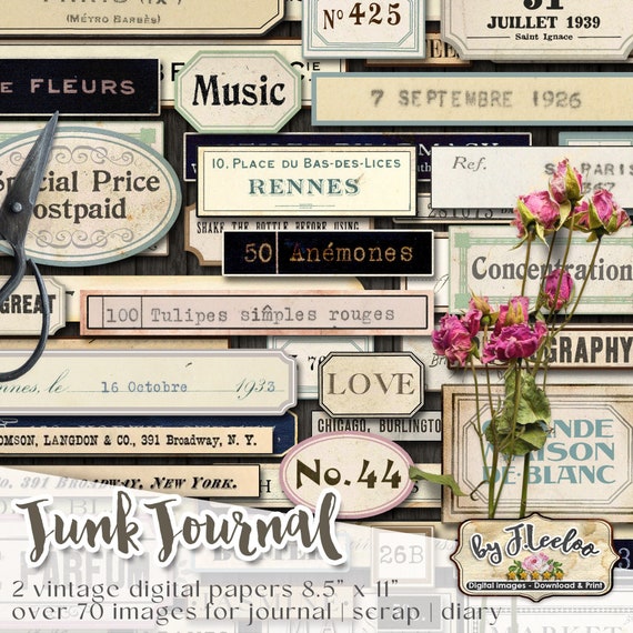 JOURNAL JUNK labels kit printable vintage ephemera diary supplies paper crafts tags instant download digital collage sheet pp566
