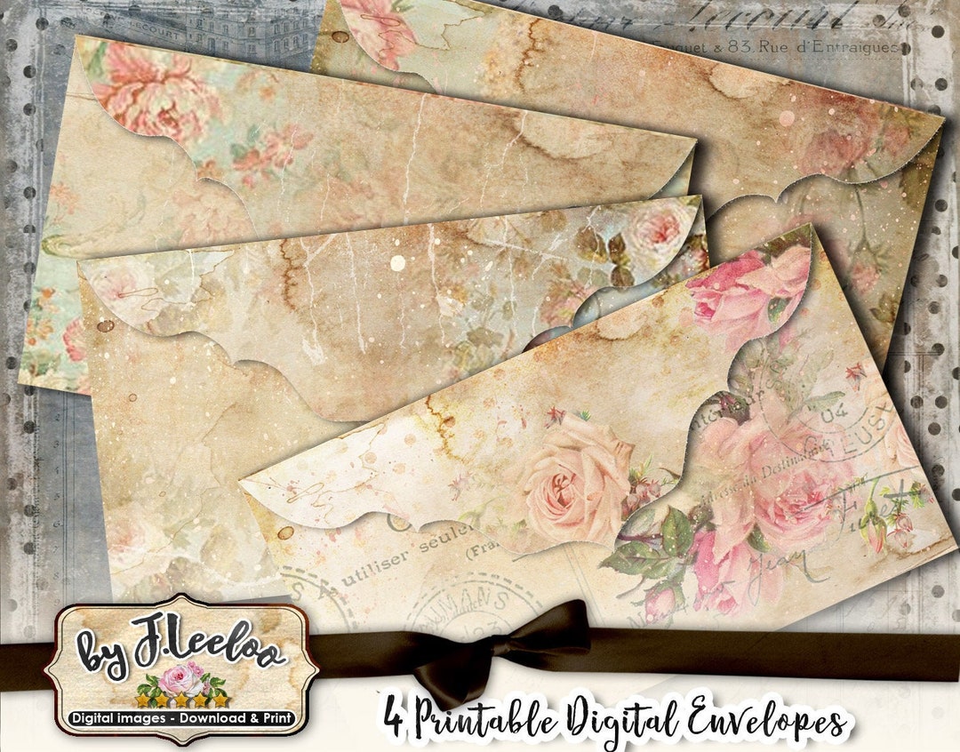 ROSES ENVELOPES Invitation Cards Shabby Digital Collage Sheet Scrapbook ...