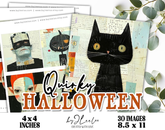 QUIRKY HALLOWEEN 4x4 inch printable | Gothic whimsy supplies for coaster decoration mirror magnet and craft instant download CU | qu618