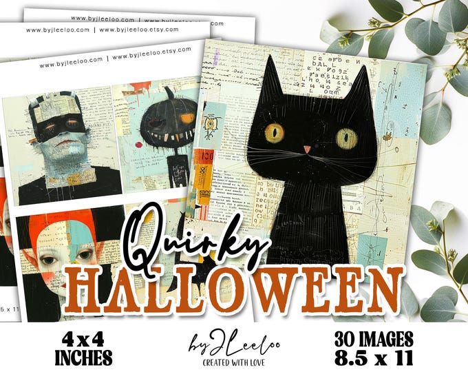QUIRKY HALLOWEEN 4x4 inch printable | Gothic whimsy supplies for coaster decoration mirror magnet and craft instant download CU | qu618