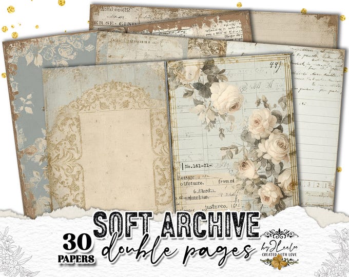 SOFT ARCHIVE – Double Page Spreads | Victorian Vintage Collage Papers for Junk Journal, Scrapbook, Ephemera & Mixed Media Patchwork | ppK30