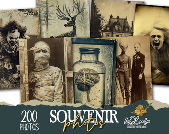 SOUVENIR PHOTOS Collection 200 Odd photos | creepy junk journal digital ephemera supplies | victorian photo cards halloween Bundle | cp010
