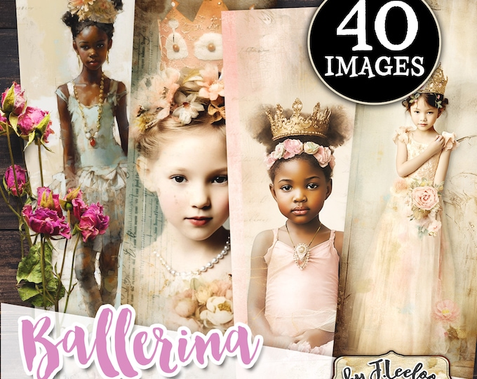 BALLERINA Collection 40 images | vintage ephemera junk journal | Shabby chic supplies printable | Card making tattered ballet theme | pp601