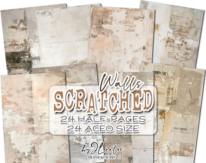 SCRATCHED WALLS half pages  printable | junk journal Mixed Media supplies | Distressed grunge dirty paper card making collage diary | pp783