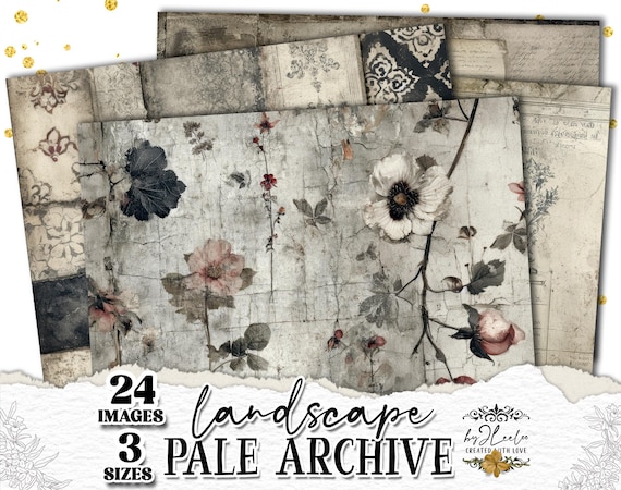 PALE ARCHIVE LANDSCAPE – Vintage Faded Ephemera Pages for Junk Journal, Horizontal Archive Papers | Mixed Media Collage | ppK27