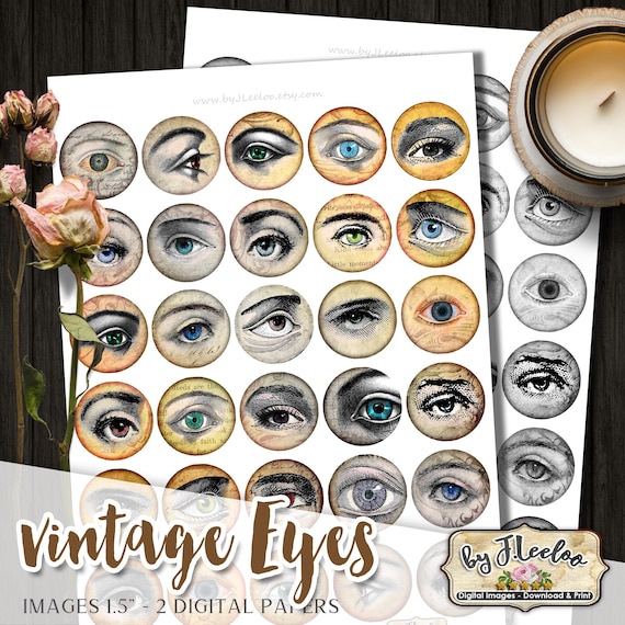 Digital collage sheet EYES images 1.5 inch circle for pendants charms bottlecup pins hang tags craft instant download tn294