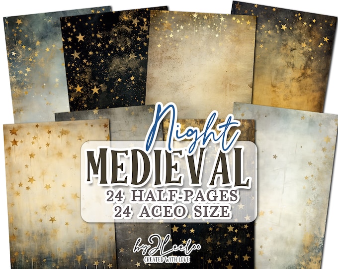 MEDIEVAL NIGHT half pages starry sky printable | junk journal Mixed Media supplies | Vintage print poster card making collage diary | pp727