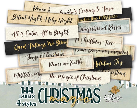 CHRISTMAS MAGIC text label printable word | snippet sentence vintage ephemera junk journal | scrapbook diary instant download | tl307