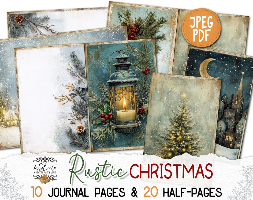RUSTIC CHRISTMAS Junk Journal Holidays Pages Printable | Romantic Blue ...