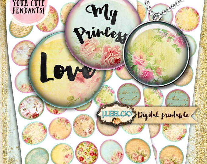 Digital print OLD GARDEN 1.5 inch circle writable tag flower images bottlecup editable magnets instant download printable image tn258