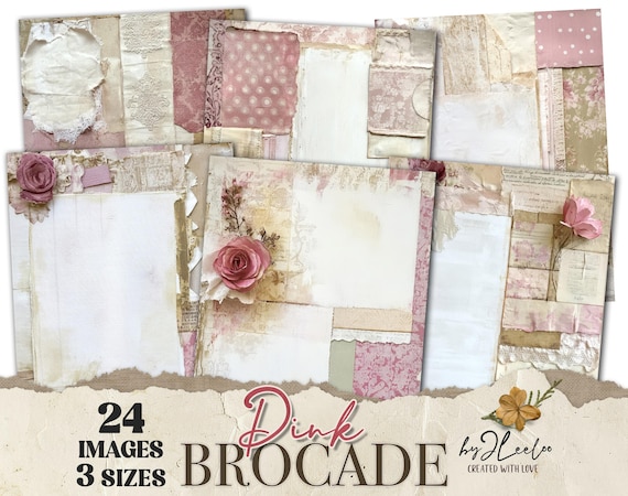 PINK BROCADE 24 neutral background 3 Sizes | Junk Journal Pages | Backdrop Rustic papers | scrapbook Lace digital | Commercial Use | pp915