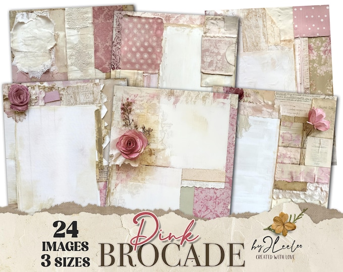 PINK BROCADE 24 neutral background 3 Sizes | Junk Journal Pages | Backdrop Rustic papers | scrapbook Lace digital | Commercial Use | pp915
