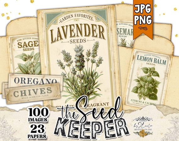 THE SEED KEEPER – Vintage Seed Packets & Labels Printable, Junk Journal Ephemera, Garden Herb Envelopes, Collage Kit | ppK59