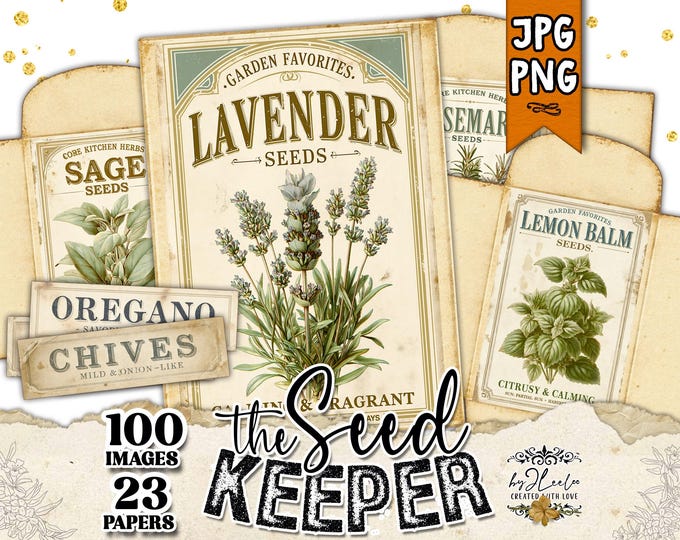 THE SEED KEEPER – Vintage Seed Packets & Labels Printable, Junk Journal Ephemera, Garden Herb Envelopes, Collage Kit | ppK59