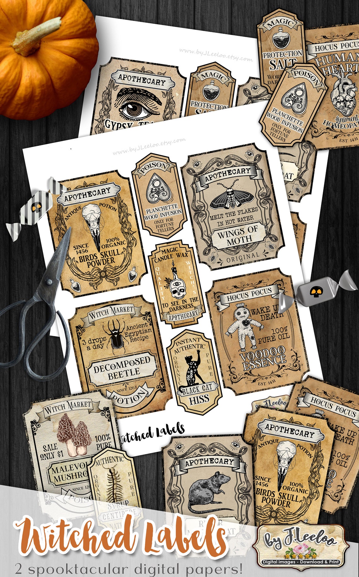 WITCHED LABELS Printable Apothecary Bottle Jar Labels Potion & Poison ...