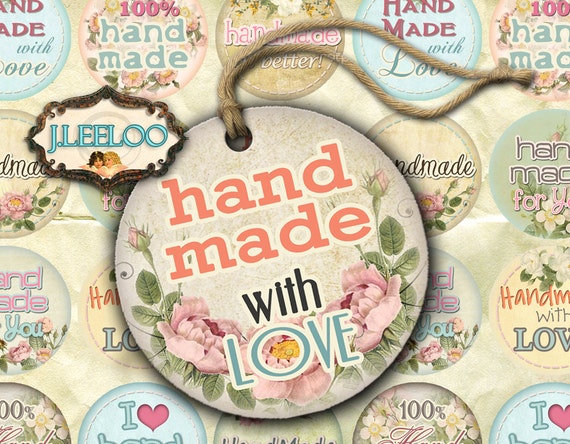 Digital print HANDMADE 2.5 inch circle hang tag flower thank you images pendant magnet instant download printable image tn300