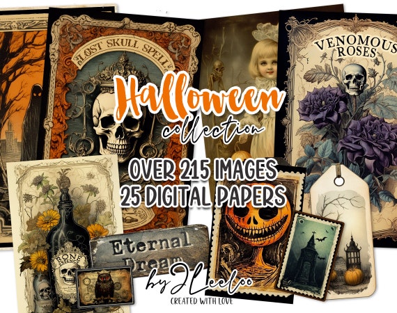 HALLOWEEN Collection 215 images | gothic creepy scrapbook junk journal digital ephemera supplies | tag label photo vintage Bundle | pp629