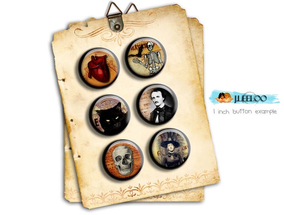 Digital collage sheet NIGHT MIST 1.313 inch button size gothic skull witch owl halloween poison pendant instant download printable tn227
