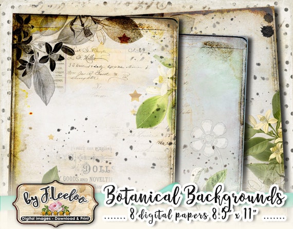 BOTANICAL 8 distressed papers for scrapbook Dirty Digital collage sheet grunge vintage for scrapbook instant download printable pp454