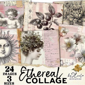 Collage éthéré - Vintage Botanical & Portrait Junk Journal Pages shabby chic éphémères imprimables papier scrapbooking téléchargement numérique | pp935