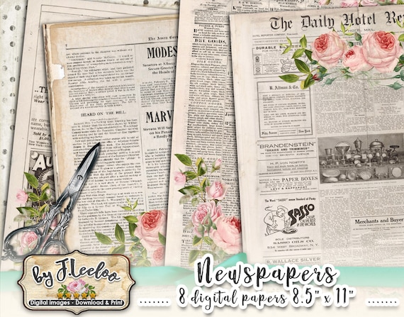NEWSPAPERS 8 vintage digital papers junk Ephemera Journal journaling Shabby Chic Instant Download digital collage sheet pp461