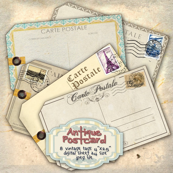 ANTIQUE POSTCARD Digital collage sheet tags jewelry holder vintage ephemera greeting card for craft art download printable tl136