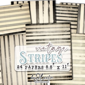Papiery VINTAGE STRIPES 8,5 x 11 cali, cyfrowy arkusz kolażu vintage | tło dziennik śmieciowy, zniszczony scrapbooking, drukowany pamiętnik | pp672