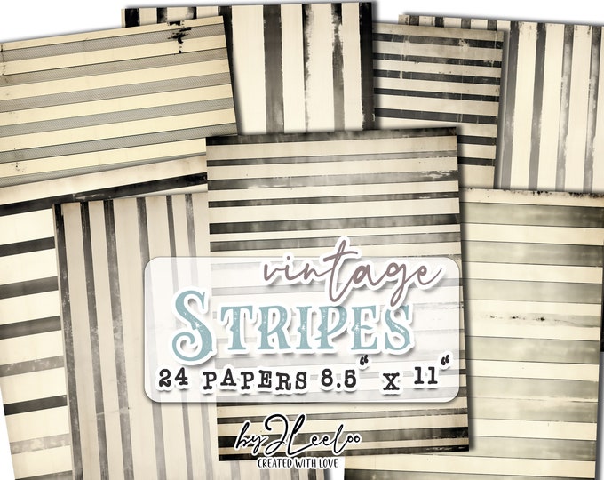 VINTAGE STRIPES papers 8.5x11 inch digital vintage collage sheet | background junk journal distressed scrapbooking printable diary | pp672