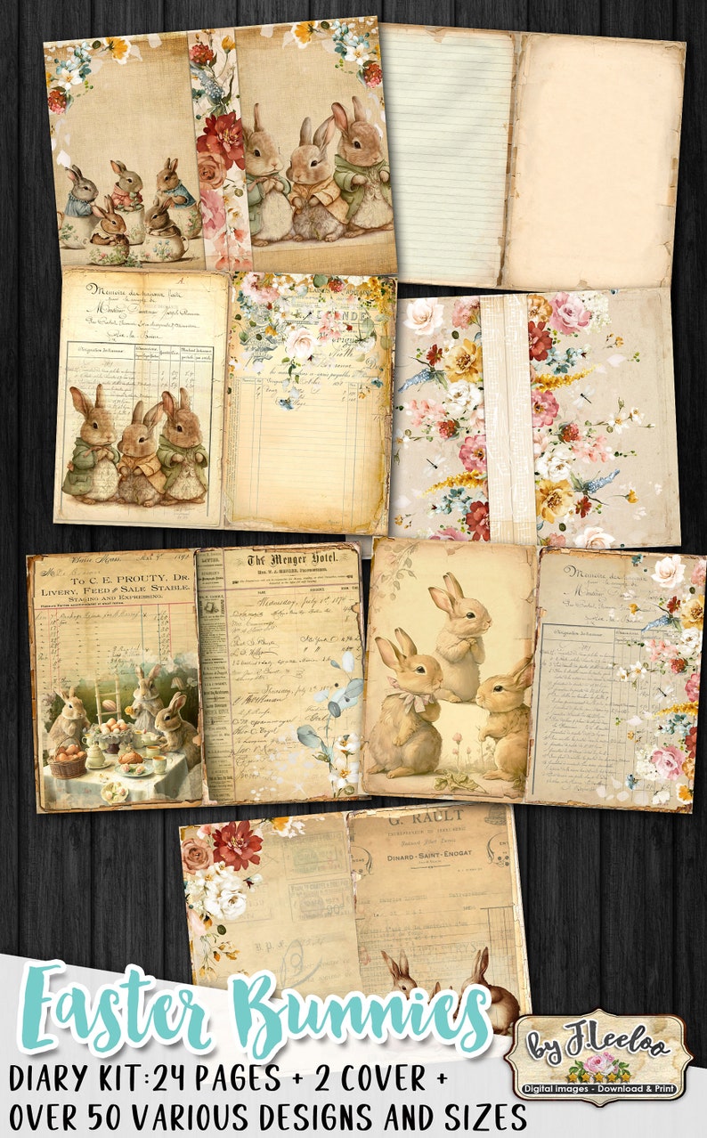 EASTER BUNNIES Shabby Journal Kit Cute Beatrix Potter Style Digital ...