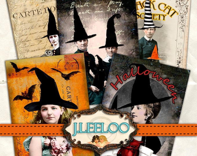 WITCH postcards digital graphic Digital collage sheet halloween card making scrapbook diary instant download printable pp250